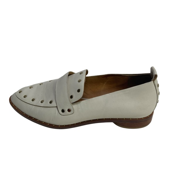 Joie Shoes - Womens Joie White Leather Studded Loafer Flats Shoes Pointed 39.5 Slip On Casual
